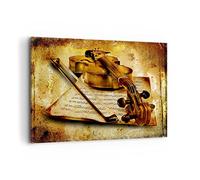ARTTOR Tableau Décoratif sur Toile 120x80 cm Musique Vintage - 0524 | Violon Instrument Notes Impression sur Toile Grand Décoration Murale Art Mural Toile Imprimée Salon Chambre Cuisine ARTTOR