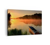 ARTTOR Tableau Décoratif sur Toile 120x80 cm Paysages Nature - 2538 | Matin Brouillard Lac Impression sur Toile Grand Décoration Murale Art Mural Toile Imprimée Salon Chambre Cuisine ARTTOR