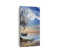 ARTTOR Tableau Décoratif sur Toile 65x120 cm Paysages Nature - 3457 | Lune Bateau Nuit Impression sur Toile Grand Décoration Murale Art Mural Toile Imprimée Chambre Cuisine Salon ARTTOR