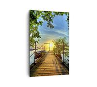 ARTTOR Tableau Décoratif sur Toile 80x120 cm Paysages Maritime - 2573 | Lac Ouest Soleils Impression sur Toile Grand Décoration Murale Art Mural Toile Imprimée Chambre Cuisine Salon ARTTOR