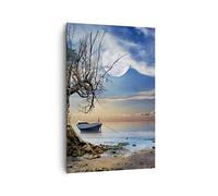 ARTTOR Tableau Décoratif sur Toile 80x120 cm Paysages Nature - 3457 | Lune Bateau Nuit Impression sur Toile Grand Décoration Murale Art Mural Toile Imprimée Chambre Cuisine Salon ARTTOR