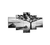 Moderne Impression sur Toile Arbre Noir Et Blanc Vue Image Tableau Decoration Murale 125x70cm Deco Cadre Décoration Salon Chambre Triptyque 5 parties Tableaux Decoratifs Muraux Art Wall EA125x70-4297