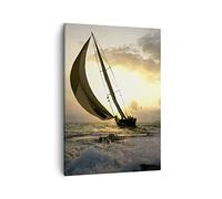 Moderne Impression sur Toile bateau coucher du soleil le soleil Paysage Image Tableau Decoration Murale 50x70cm Deco Salon Chambre Cuisine Vertical Petit Tableaux Decoratifs Muraux Art PA50x70-3158