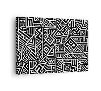Moderne Impression sur Toile Op Art. Noir Blanc Image Tableau Decoration Murale 70x50cm Deco Cadre Décoration Salon Chambre Cuisine Horizontal Tableaux Decoratifs Muraux Art Wall Decor AA70x50-4885