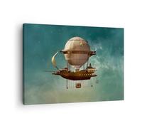 ARTTOR Tableau sur Toile Décoratif 70x50 cm Fantasy Avions - 5251 | Voyage Ballon Rétro Impression sur Toile Décoration Murale Art Mural Toile Imprimée Salon Chambre Cuisine ARTTOR