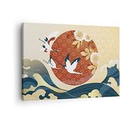 Moderne Impression sur Toile Hérons Soleil Mer Image Tableau Decoration Murale 70x50cm Deco Cadre Décoration Salon Chambre Cuisine Horizontal Tableaux Decoratifs Muraux Art Wall Decor AA70x50-4821