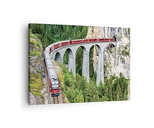ARTTOR Tableau sur Toile Décoratif 70x50 cm Paysages Forêt - 4605 | Viaduc Landwasser Former Impression sur Toile Décoration Murale Art Mural Toile Imprimée Salon Chambre Cuisine ARTTOR