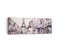 Moderne Impression sur Toile Paris Chemin Illustration eiffle Image Tableau Decoration Murale 90x30cm Deco Cadre Décoration Salon Chambre Panoramique Tableaux Decoratifs Muraux Art Wall AB90x30-3149