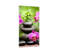 ARTTOR Tableau sur Verre Décoratif 45x80 cm Botanique Fleurs - 2687 | Pierres Bambou Impression sur Verre Décoration Murale Verre Trempé Salon Chambre Cuisine Design Moderne ARTTOR