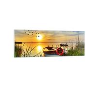 Moderne Impression sur Verre Bateau Lac Coucher de soleil l'été les gens Image Tableau en Verre Decoration Murale 90x30cm Deco Salon Chambre Panoramique Petit Tableaux Decoratifs Art GAB90x30-3053