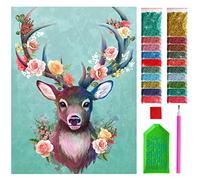 ARTULIO Diamond Painting Kit Complet - Portrait d'un cerf parmi les fleurs - 30x40 cm - 5D Broderie Diamant, Peinture Diamant Adulte