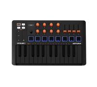 Arturia MiniLab 3, Contrôleur midi USB-C à 25 touches minces avec garantie de 5 ans, 8 coussinets LED rétroéclairés, 8 boutons, 4 faders, Midi Out, arpégiateur intégré, mode accord et ensemble de