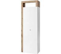 ARTURO - Armoire 2 portes 5 étagères blanc laqué et aspect bois finition Cadiz -