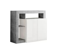 ARTURO - Buffet 2 Portes Blanc Laqué Encadrement Niches Aspect Cimento - Altobuy Blanc G