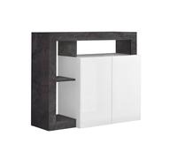 ARTURO - Buffet 2 Portes Blanc Laqué Encadrement Niches Aspect Gris Oxyde - LC_MOBILI