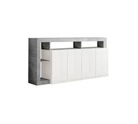 ARTURO - Buffet 4 Portes Blanc Laqué Encadrement Niches Aspect Cimento - Altobuy Blanc
