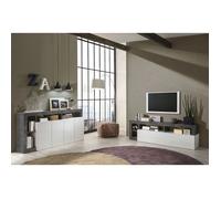 ARTURO - Ensemble Buffet 4P + Meubles TV Blanc Laqué Niches Aspect Oxyde