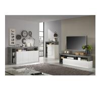 Altobuy Ensemble buffet Arturo 4P, meubles TV et bar, blanc laqué, niches aspect oxyde