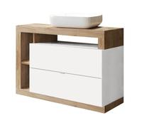 ARTURO - Meuble avec vasque 110cm 2 tiroirs blanc et aspect bois Cadiz