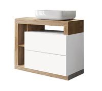 ARTURO - Meuble avec vasque 92cm 2 tiroirs blanc et aspect bois Cadiz