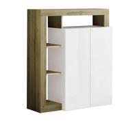 ARTURO - Meuble Bar 2 Portes Blanc Laqué Encadrement Niches Aspect Bois Cadiz