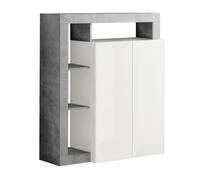 ARTURO - Meuble Bar 2 Portes Blanc Laqué Encadrement Niches Aspect Cimento
