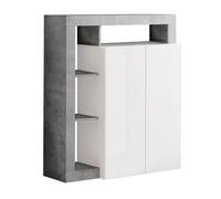 AltoBuy Arturo - Meuble Bar 2 Portes Blanc Laqué Encadrement Niches Aspect Cimento