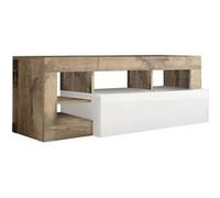 ARTURO - Meuble TV 1 Abattant Blanc Laqué Encadrement Niches Aspect Bois Antik - Altobuy Blanc
