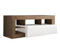 ARTURO - Meuble TV 1 Abattant Blanc Laqué Encadrement Niches Aspect Chêne Mercure -
