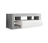 ARTURO - Meuble TV 1 Abattant Blanc Laqué Encadrement Niches Aspect Cimento