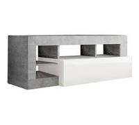 ARTURO - Meuble TV 1 Abattant Blanc Laqué Encadrement Niches Aspect Cimento -