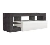 ARTURO - Meuble TV 1 Abattant Blanc Laqué Encadrement Niches Aspect Gris Oxyde -