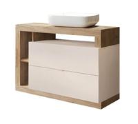ARTURO - Meuble Vasque 110cm 2 tiroirs beige laqué et aspect bois finition Cadiz
