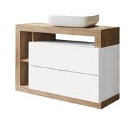 ARTURO - Meuble Vasque 110cm 2 tiroirs blanc laqué et aspect bois finition Cadiz