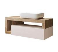 ARTURO - Meuble Vasque 110cm suspendu 1 tiroirs beige laqué et aspect bois finition Cadiz