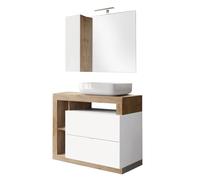 ARTURO - Meuble Vasque 92cm + Miroir blanc et aspect bois finition Cadiz