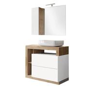 ARTURO - Meuble Vasque 92cm + Miroir blanc et aspect bois finition Cadiz