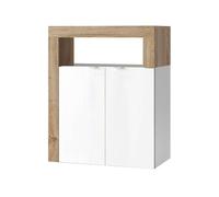 ARTURO - Rangement 2 portes blanc laqué et aspect bois finition Cadiz