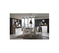 Séjour Complet Table + Buffet 4P Blanc Laqué Niches Aspect Bois Antik - ARTURO -