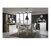 ARTURO - Séjour Complet Table + Buffet 4P Blanc Laqué Niches Aspect Bois Cadiz