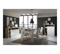 ARTURO - Séjour Complet Table + Buffet 4P Blanc Laqué Niches Aspect Bois Cadiz - Altobuy Blanc