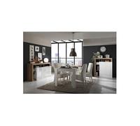 ARTURO - Séjour Complet Table + Buffet 4P Blanc Laqué Niches Aspect Chêne Mercure -
