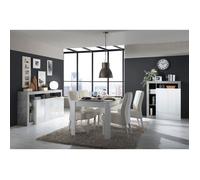 ARTURO - Séjour Complet Table + Buffet 4P Blanc Laqué Niches Aspect Cimento