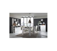 ARTURO - Séjour Complet Table + Buffet 4P Blanc Laqué Niches Aspect Cimento -