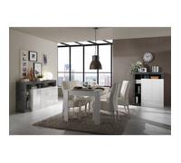 ARTURO - Séjour Complet Table + Buffet 4P Blanc Laqué Niches Aspect Oxyde -