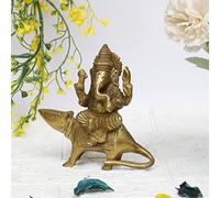 ARTVARKO Figurine décorative Ganesh assis sur un rat Ganpati en laiton - Temple Puja - Cadeau de Diwali - 12,7 cm
