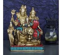 Artvarko Shiv Family Shiva Parvati Ganesh et Kartikeya Statue en laiton avec finition dorée pour décoration d'intérieur, cadeaux Temple Pooja
