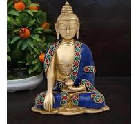ARTVARKO Statue de Bouddha en laiton pour décoration d'intérieur, entrée, bureau, table, salon, méditation, cadeau de chance, Feng Shui, 16,5 cm, multicolore