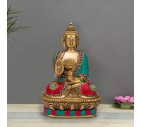 ARTVARKO Statue de Bouddha Vitarka en laiton multicolore pour décoration d'intérieur Vastu Feng Shui, cadeau religieux, idole porte-bonheur, pièce maîtresse de table de 17,8 cm