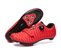 ARTVEP Chaussures Cyclisme Hommes Chaussures de vélos de Route pour Femmes compatibles avec Look SPD SPD-SL Delta Cleats Aptitude Chaussures Intérieur/Extérieur Rayures Rouge EU39